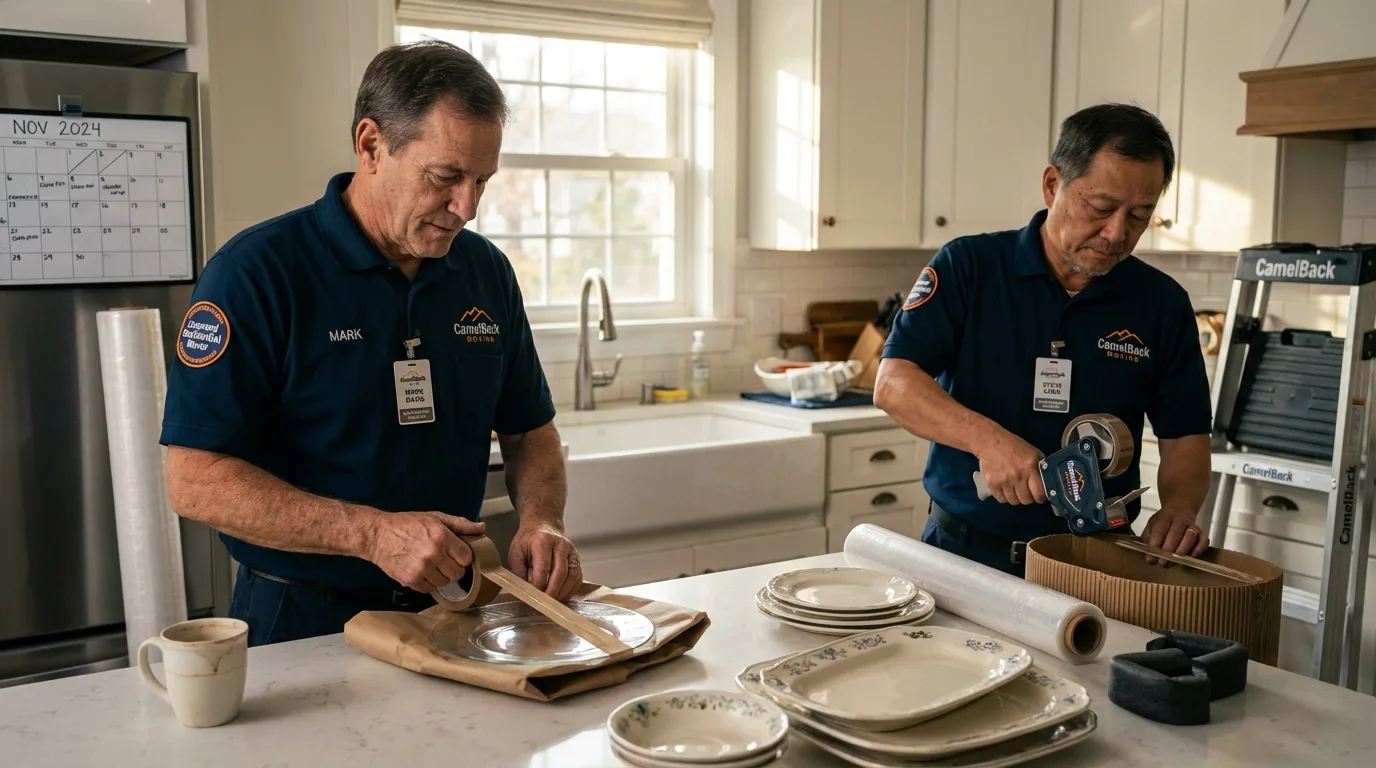 Professional crew packing kitchen dishware in Bordentown, NJ